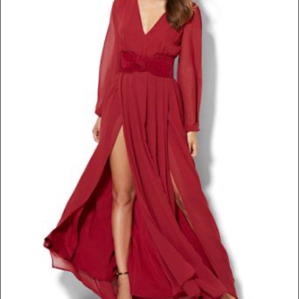 Red chiffon floor length dress